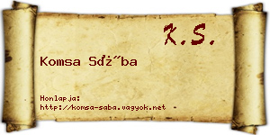 Komsa Sába névjegykártya